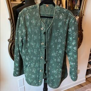 Free People Green Floral Button-Up Jacket